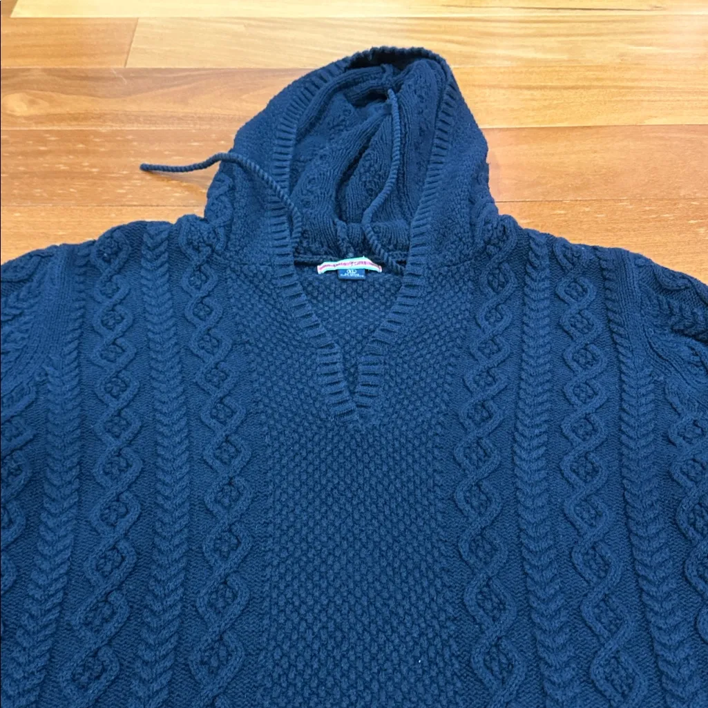 Polo Ralph Lauren Vintage Sweater Womens Large Hooded Cable Knit Blue Size L - Image 9
