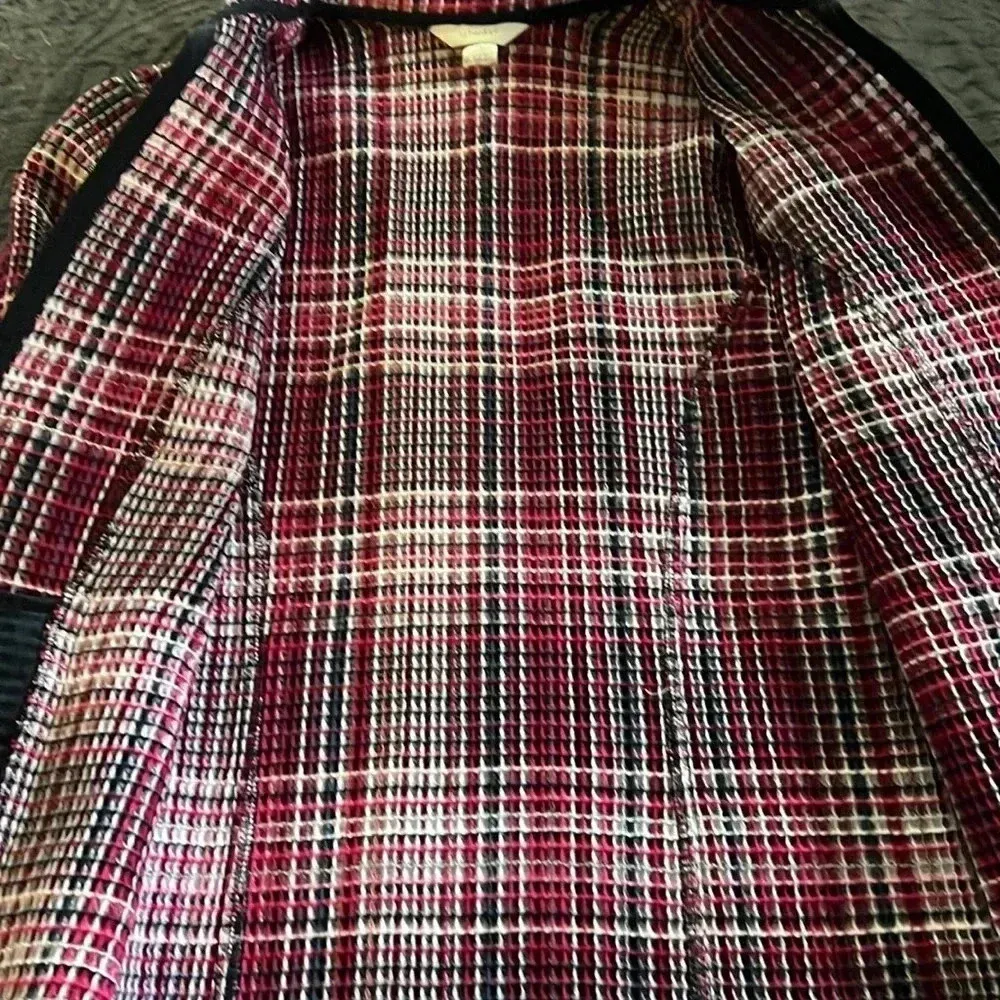 Christopher & Banks Women’s Pink Plaid Waffle Knit Jacket G3 - Image 4