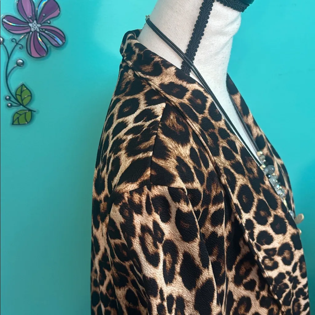 SSOULM Chic Leopard print Blazer & Trousers set Brown - Image 5