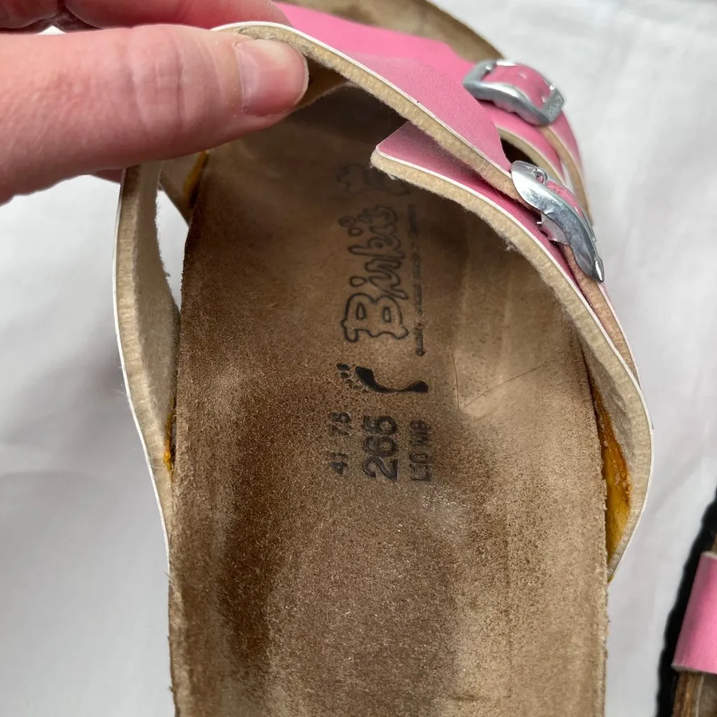 Birkis by Birkenstock Pink Leather Footbed Sandals 41 EU 10 US Narrow - Image 5