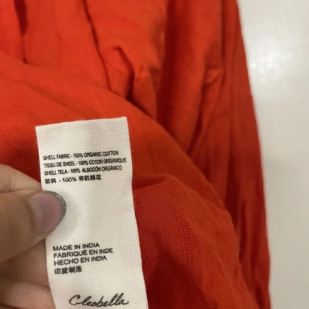 CLEOBELLA Ryan Red organic cotton button front sleeve tie blouse top US Small - Image 4