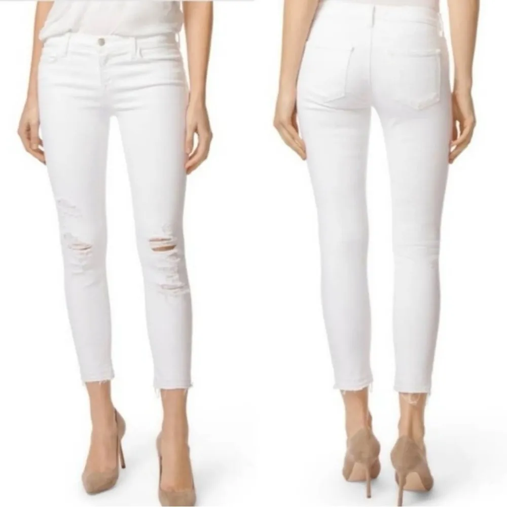 J Brand Low Rise Crop Skinny Jeans in Demented Distressed White Wash Size 28 - Image 3