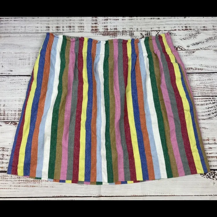 J.crew Mixed-stripe Linen-cotton Sidewalk‎ Mini Skirt Rainbow Sz 14 - Image 3
