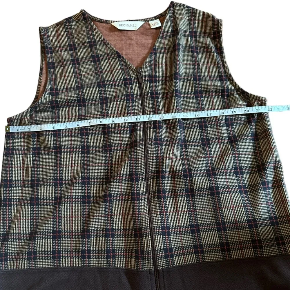 BECHAMEL Vest Size XL Brown Plaid Full Zip V - Image 4