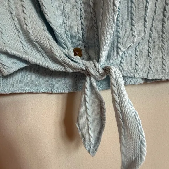 Weatherproof Vintage Button Down Tie‎ Front Top Cable Knit Shirt L Blue Size L - Image 4