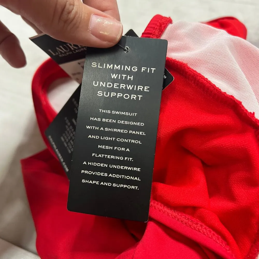 LRL Ralph Lauren Beach Blub Solid Twist Underwire One Piece Size 6 Red Slimming - Image 7