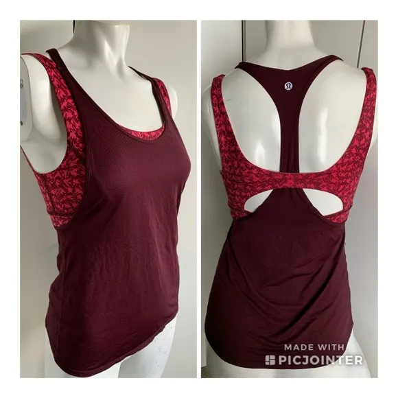 All Support Tank size 4 burgundy tank top with built-in sports bra - Image 2