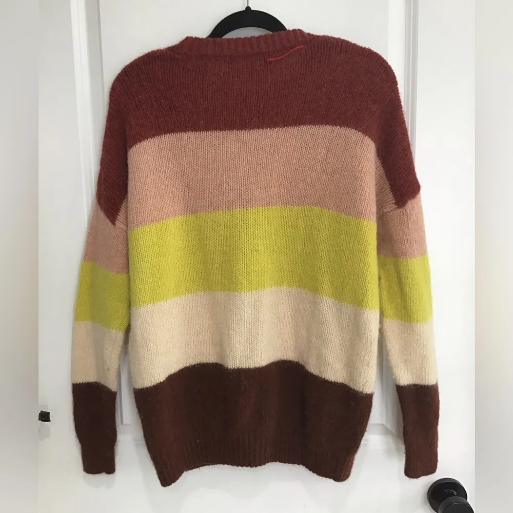 Parrish LA Women's Colorblock Sweater Small Longsleeve Pullover Burgundy Yellow Red - Image 3