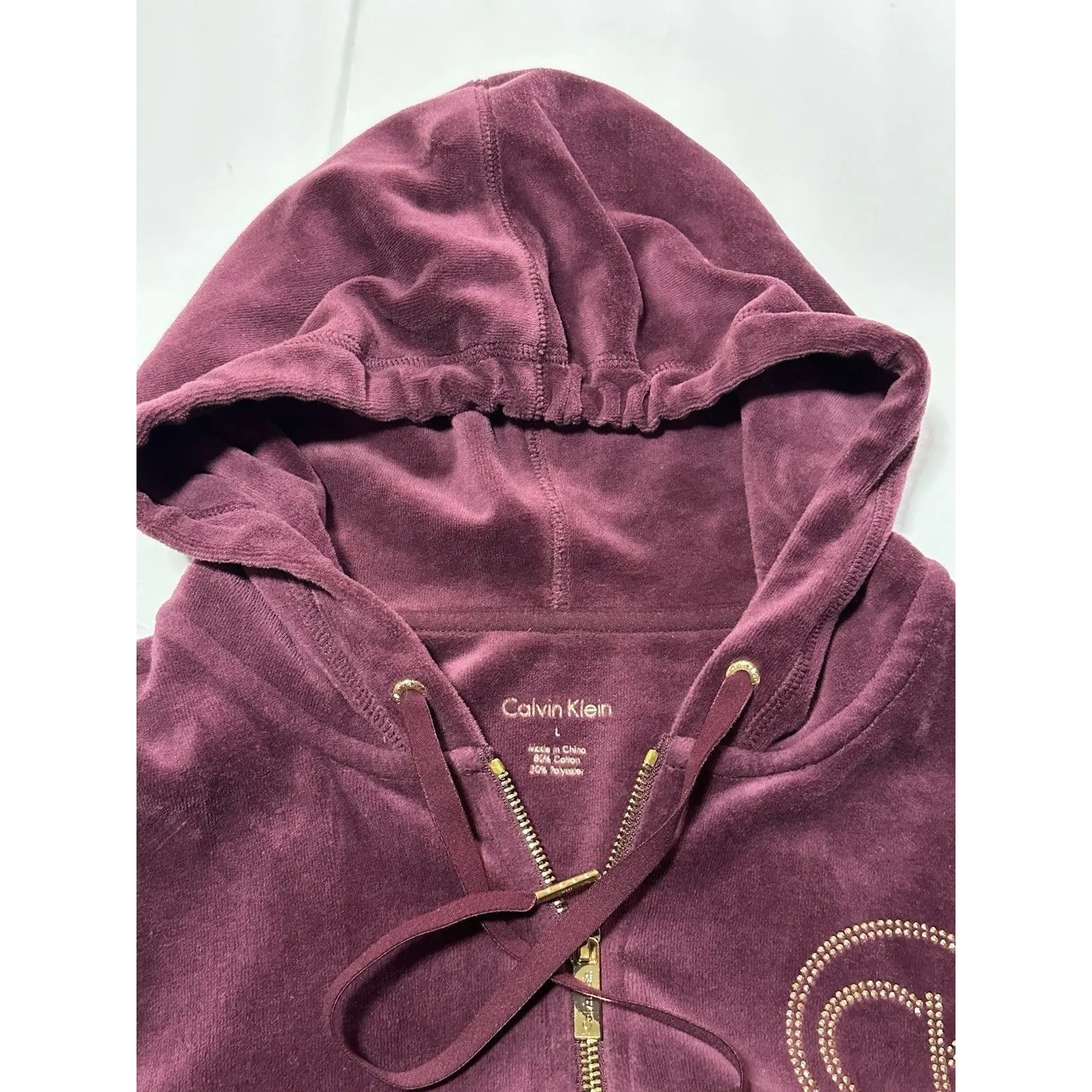 Calvin Klein Women's Purple Velour Zip-Up Hoodie Size L - Image 8
