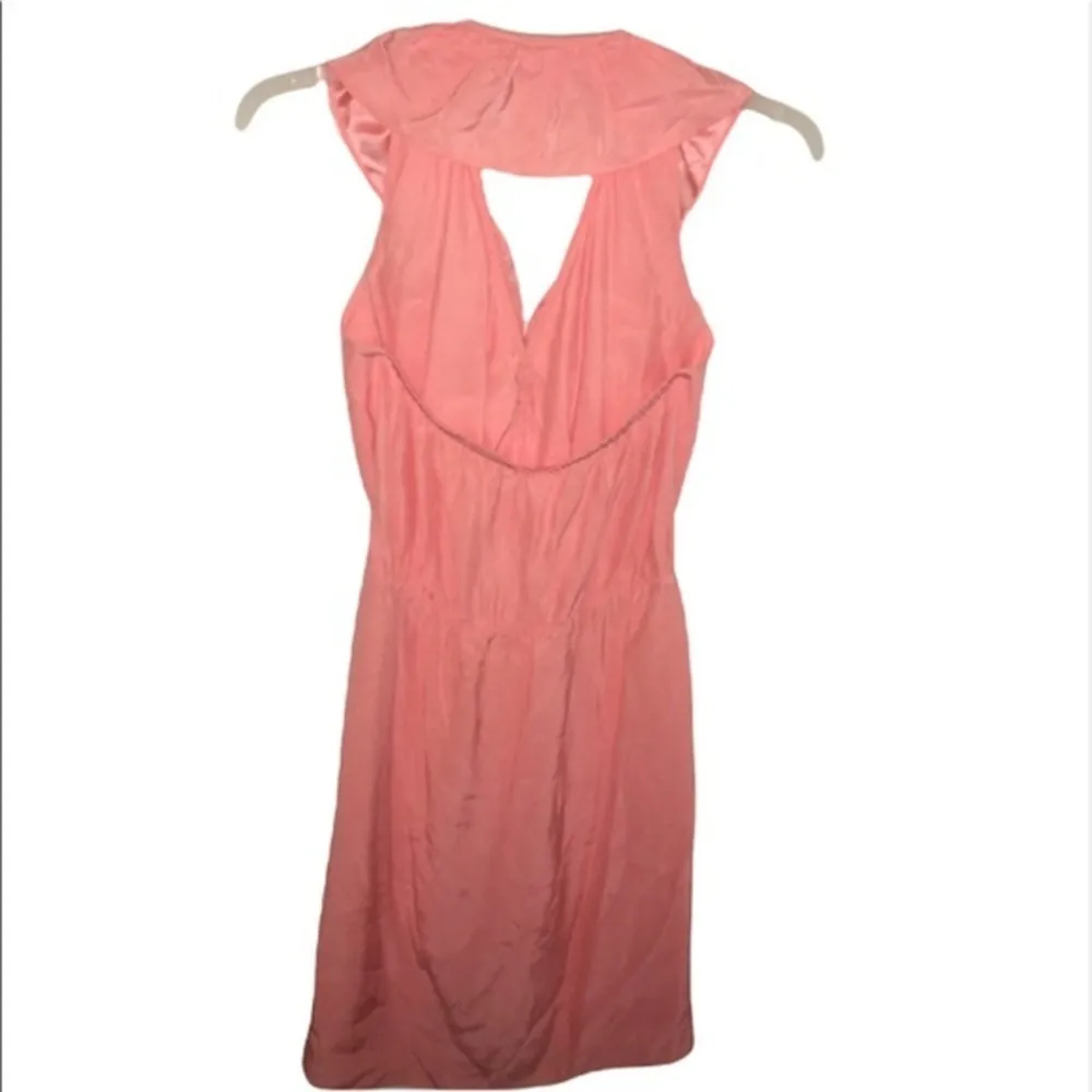 AMANDA UPRICHARD SILK RUFFLE HALTER PEACH PINK SOFT GIRL DRESS FAUX WRAP FRONT - Image 5