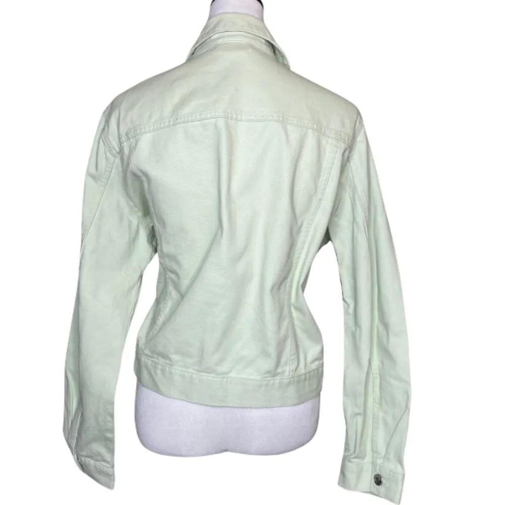 H&M Women's Oversized Light Green Cotton Boxy Twill Boxer Trucker Jacket Size XL - Image 3
