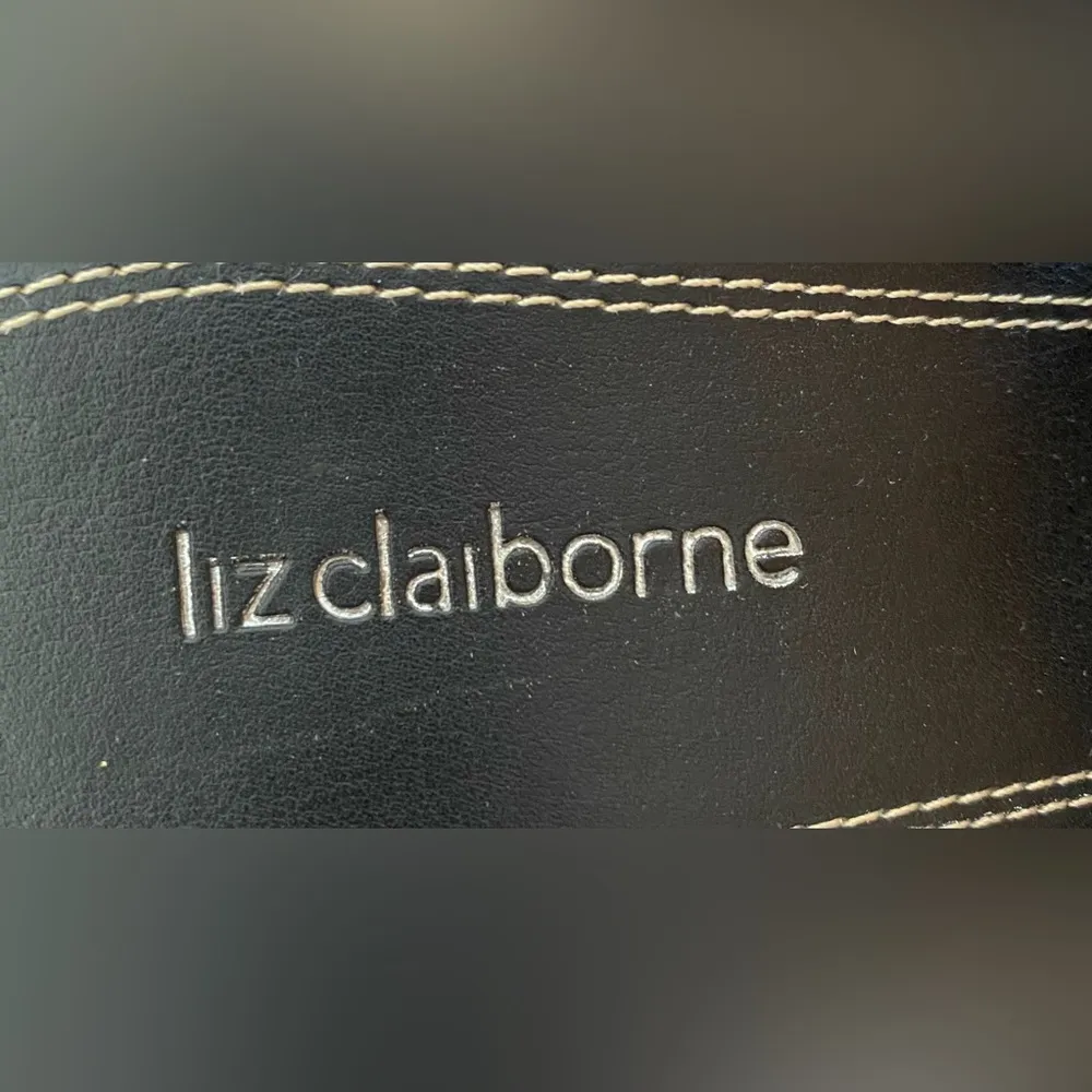 LIZ CLAIBORNE Seville leather wedge black strap chunky summer sandals size 6.5 M - Image 9