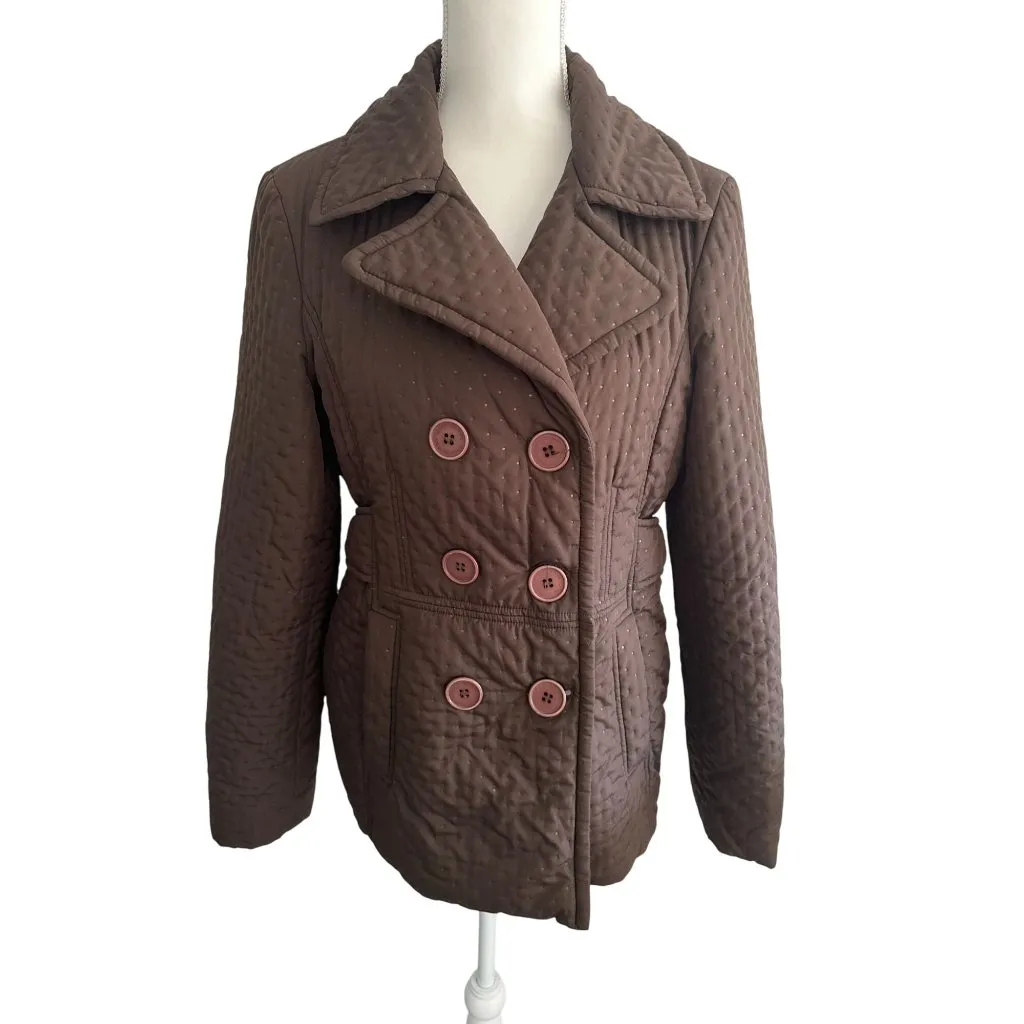 JONES NEW YORK Brown Double Breasted Coat Jacket Size Medium - Image 3