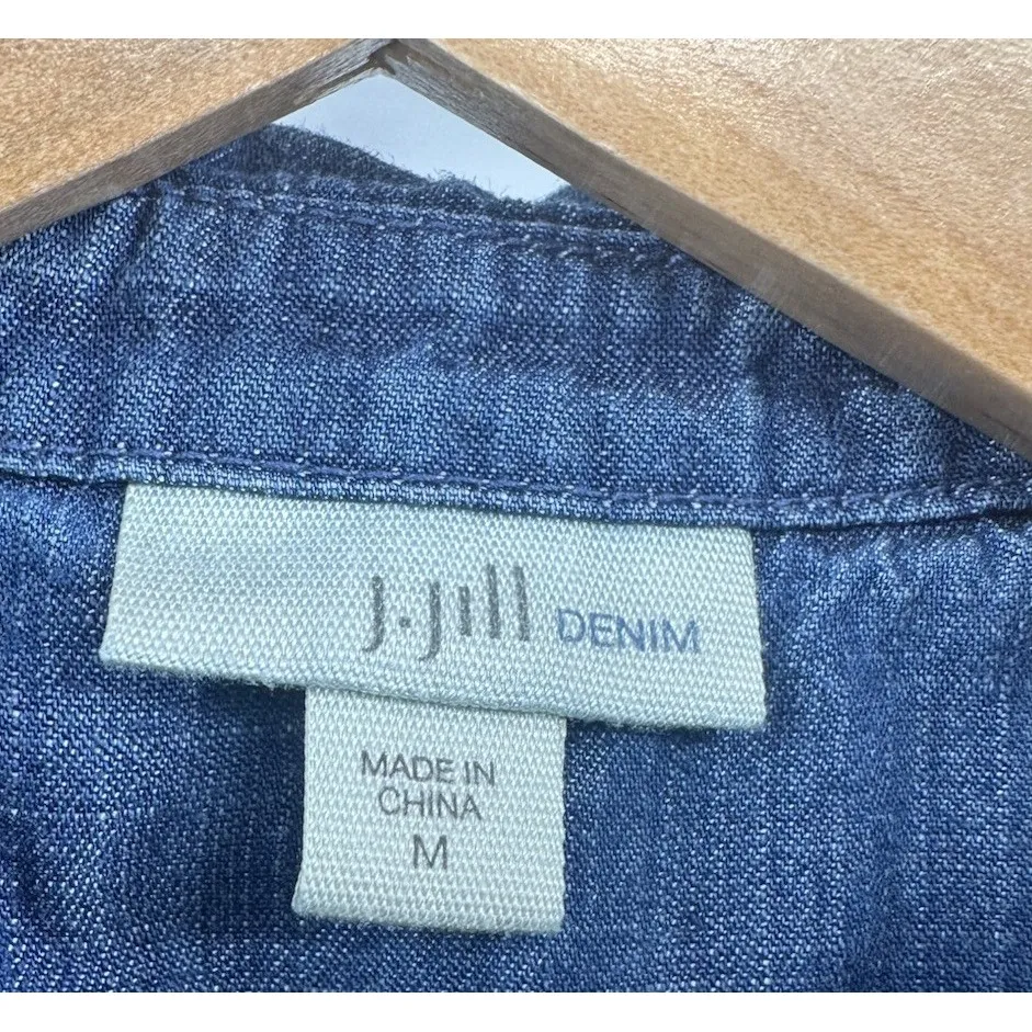 J JILL Denim Chambray Long Sleeve Shirt Size M Blue Lightweight Button Up Size M - Image 2