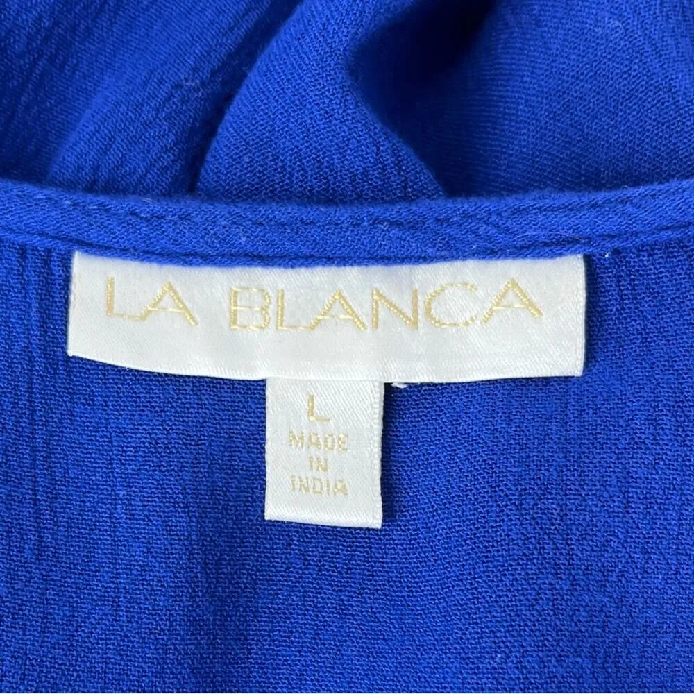 La Blanca Leaf It To Me Swim Cover Up Cut Out Sleeves Royal Blue Teal Coral L - Image 10