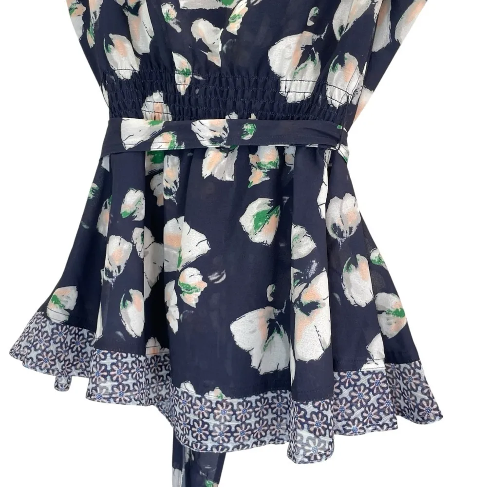 Byron Lars Navy Blue and White, Peach and Green floral sleeveless top size 6 - Image 8