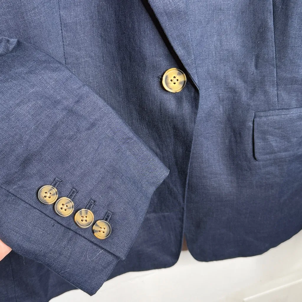 Quince European Linen Structure Blazer Navy Blue One Button W1938 Sz M - Image 4