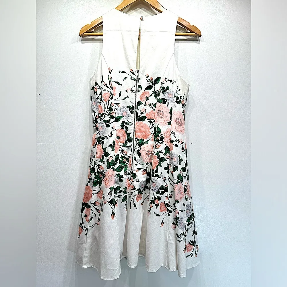 Maggy London Ivory & Floral Roses Fit & Flare Tulle Lined Sleeveless Dress - Image 6