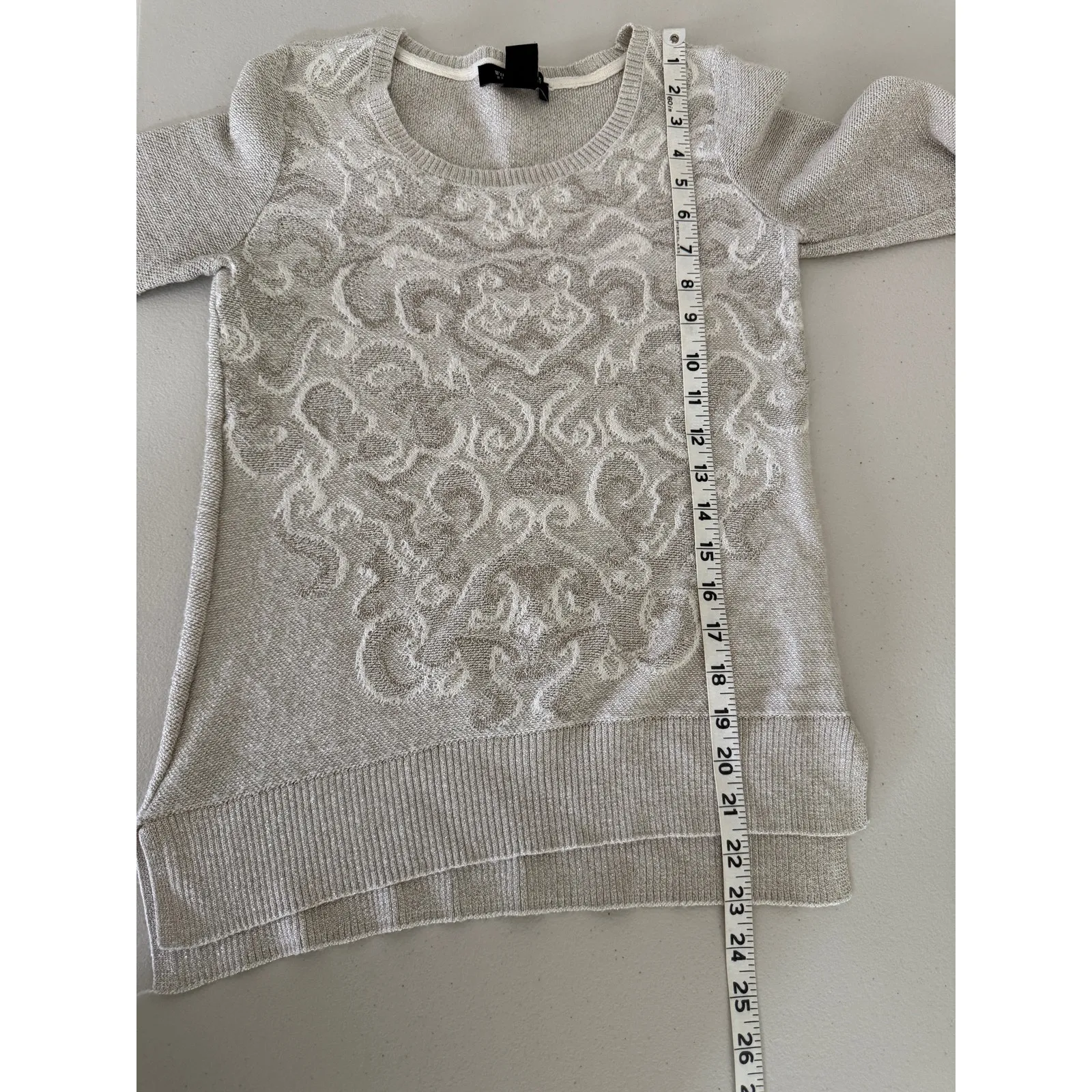 Women's White House Black Market Silver Metallic Wool Blend Jacquard Sweater XS - Image 8