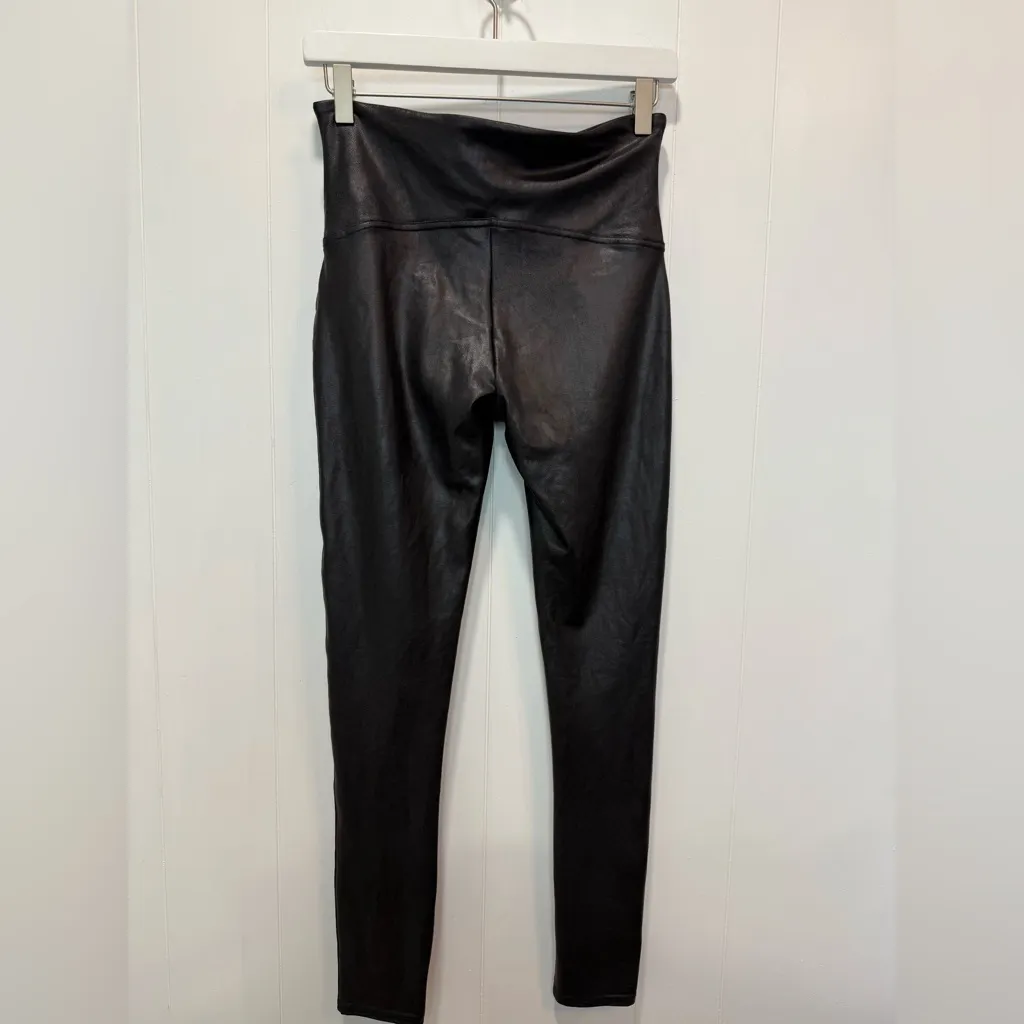 NWT SPANX Anthropologie Black Faux Leather Shiny Leggings Size Large - Image 4