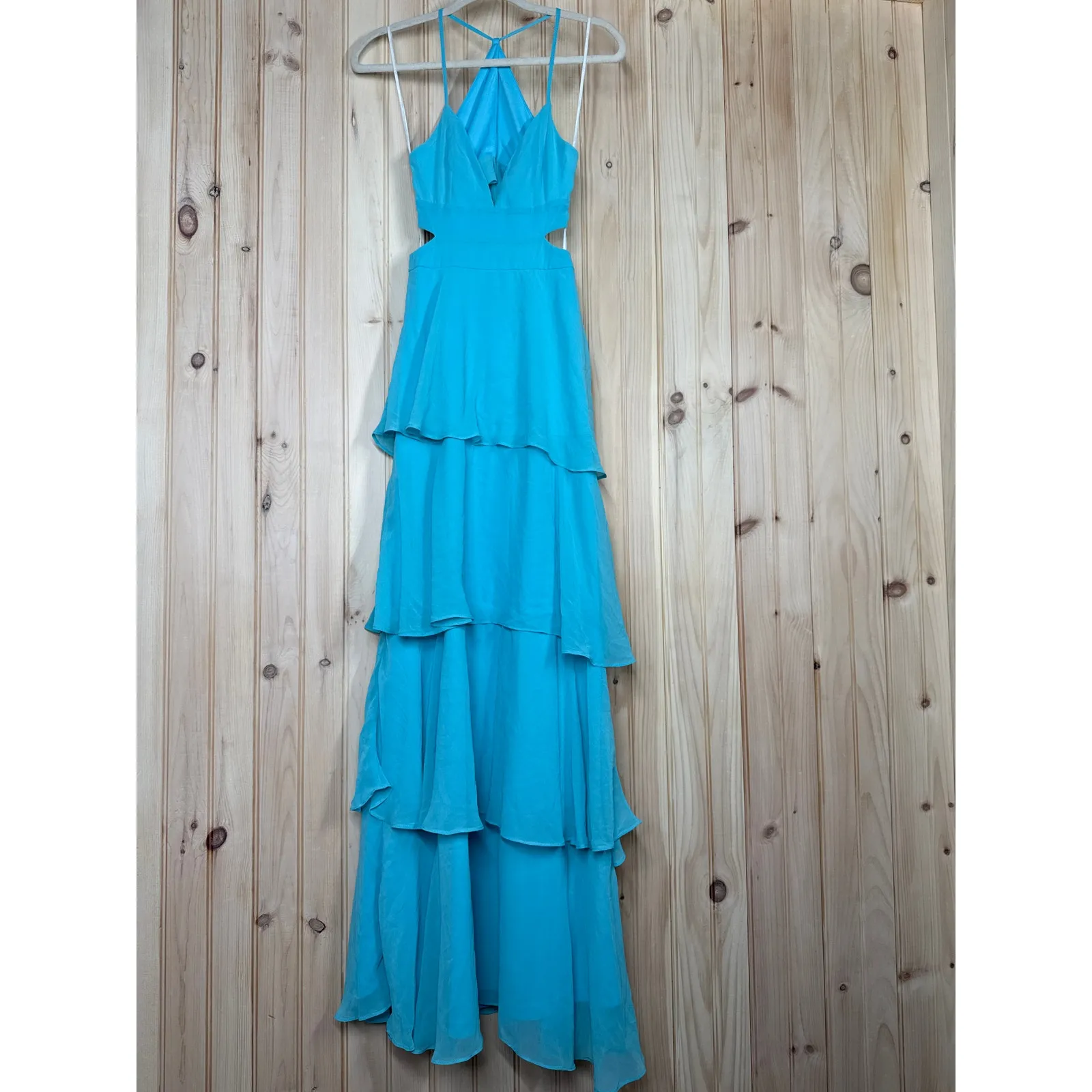 NWT Lulus Tier and Now Blue Tie-Back Tiered Maxi Dress Dance Gala Wedding Sz XS - Image 2