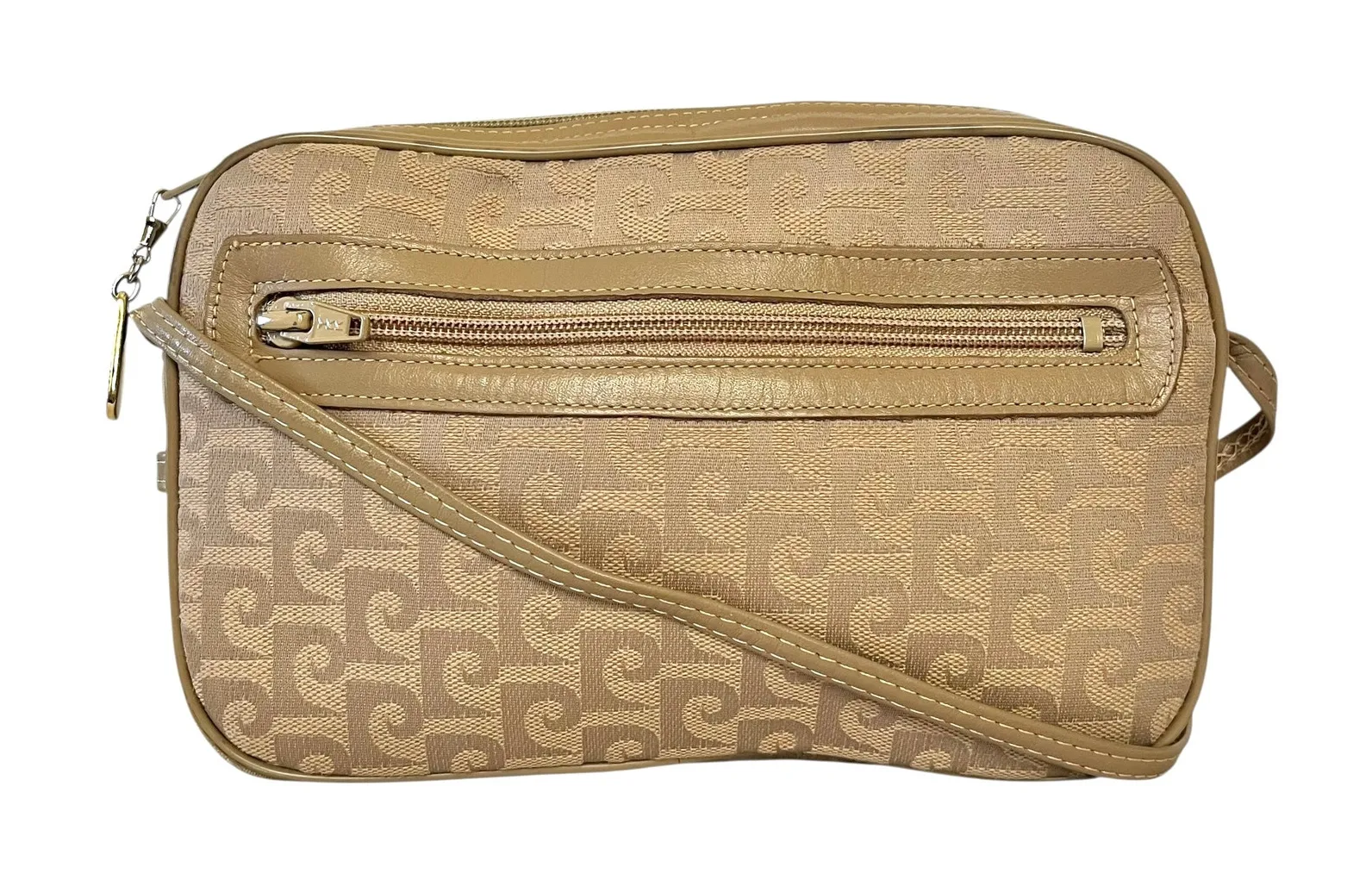 Pierre Cardin Vintage Beige Jacquard Logo Leather Trim Camera Bag Pocketbook - Image 1