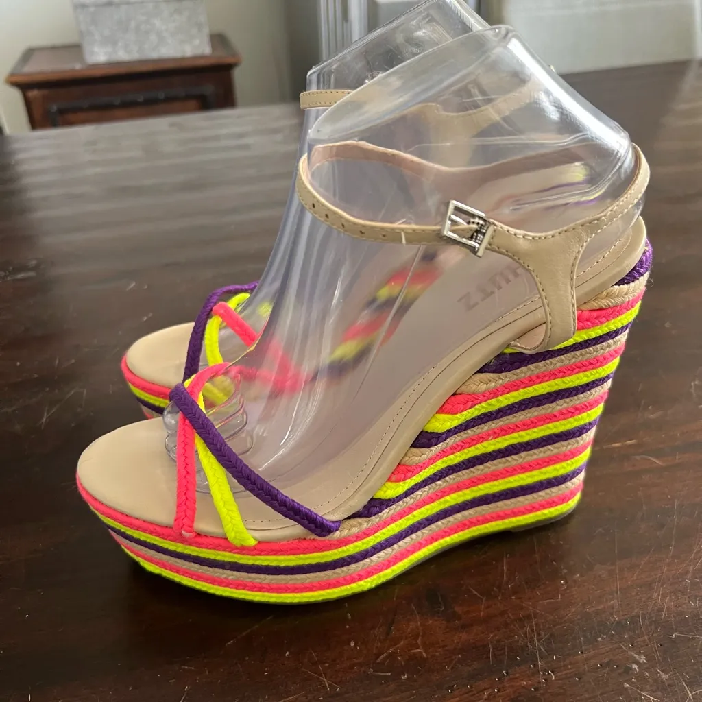 Schutz Neon Colorful Anabela wedge sandal rave festival euro summer - Image 9
