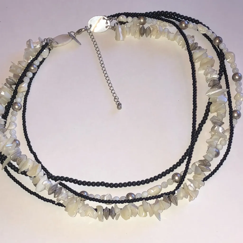 Chic Black and White Layered Beaded Boho Necklace - Image 2
