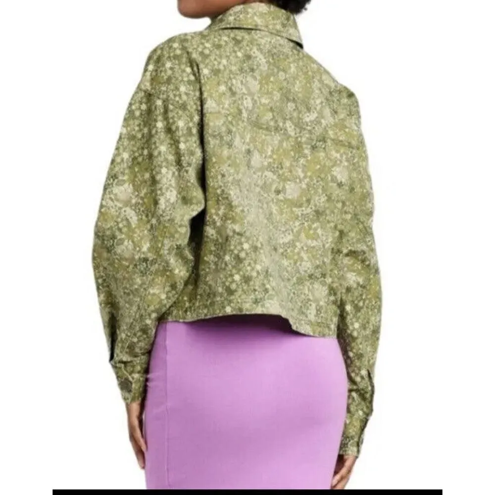 Wild Fable Denim Floral Jean Jacket Green Women’s Small NWT - Image 3