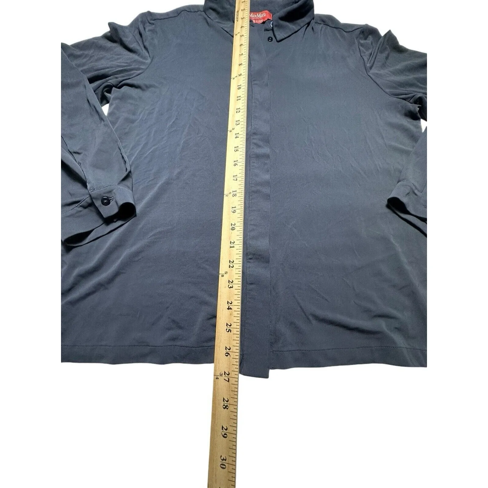 Max Mara Button Down Shirt Women Sz 12 Approx Rayon Feel Minimal Preppy #GH3-4 - Image 4