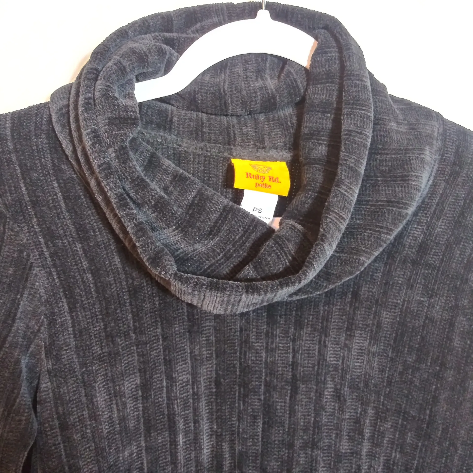 Ruby Rd. Women's Petite Black Ribbed Chenille Cowl Neck Pullover Sweater Size SP - Image 3