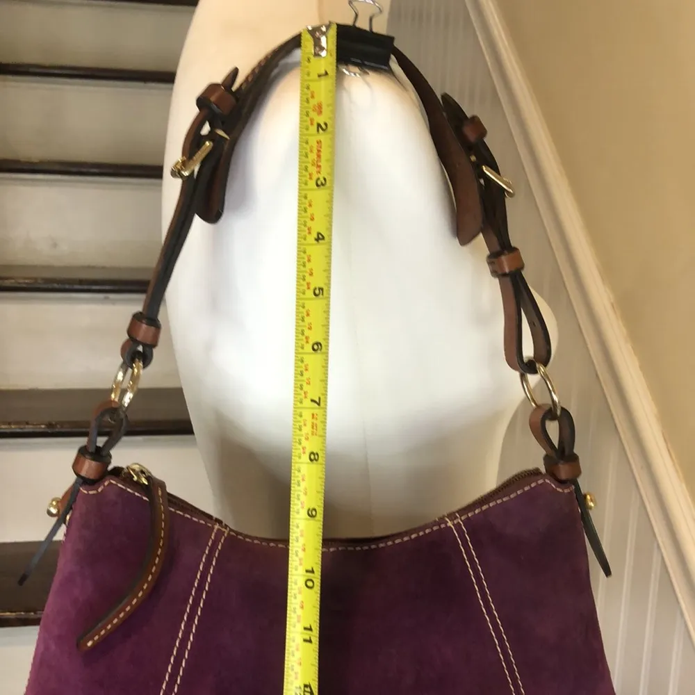 DOONEY BURKE Purple Suede Brown Leather Top Handle Shoulder Bag Hobo - Image 5