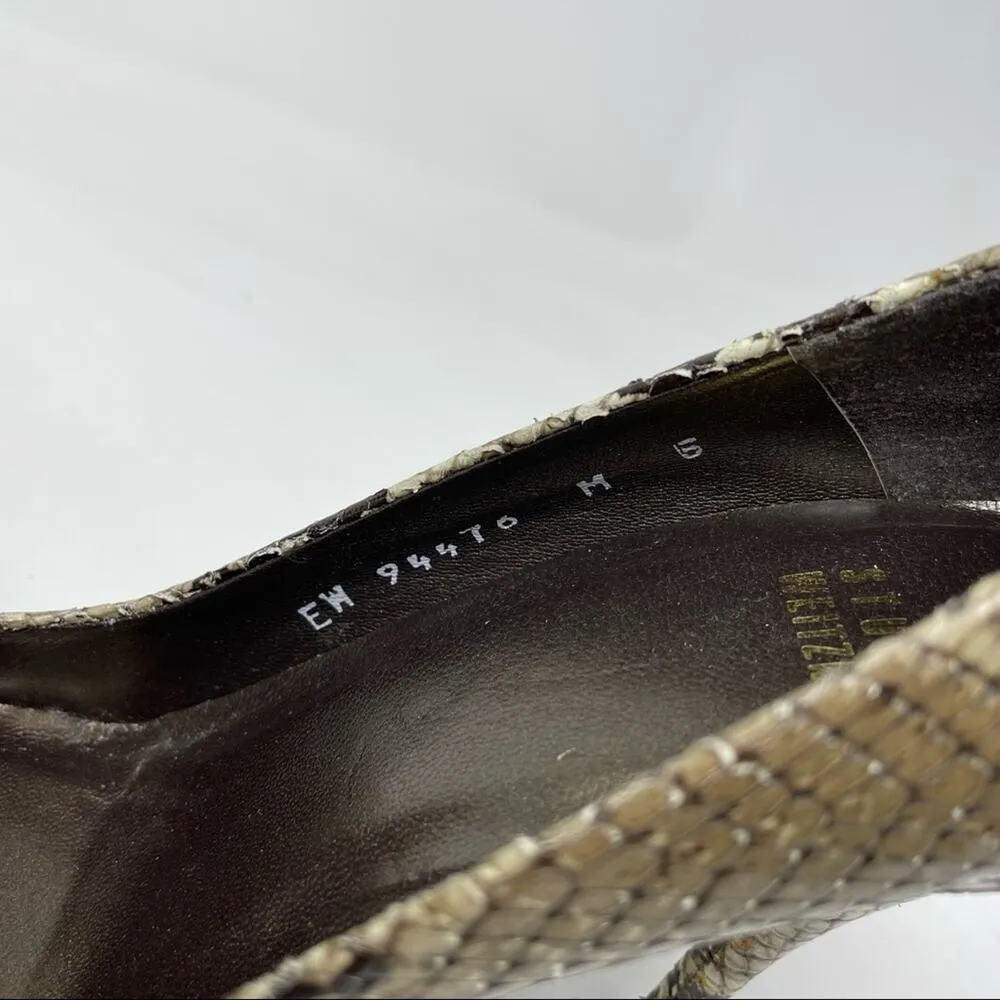 Snakeskin Python Leather Peep Toe High Heels Shoes Black Tan 6 - Image 11