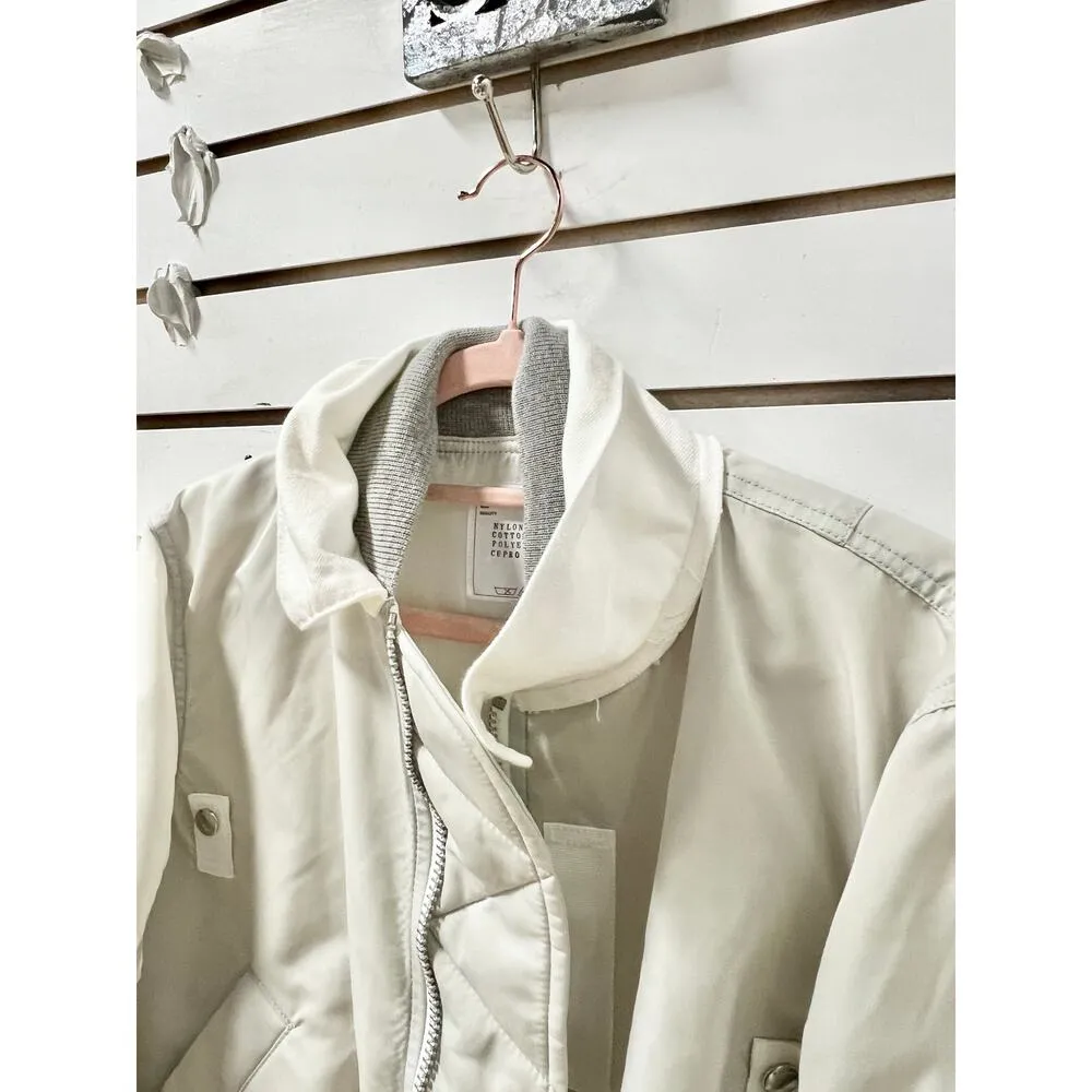 Sacai Long Sleeve Layered Full Zip Denim Twill Blouson Jacket White Womens 1 / S - Image 11