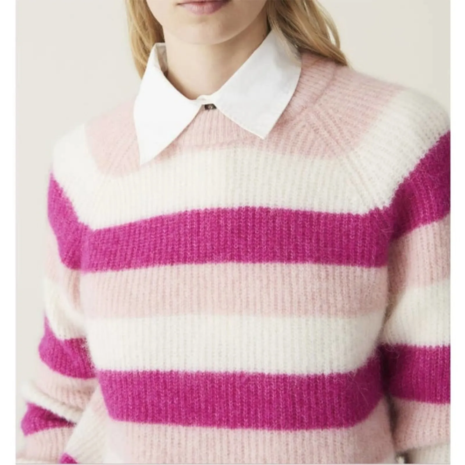 Ganni Pullover Crew Neck Multicolor Pink Striped Women's Sweater NEW LARGE - Image 2