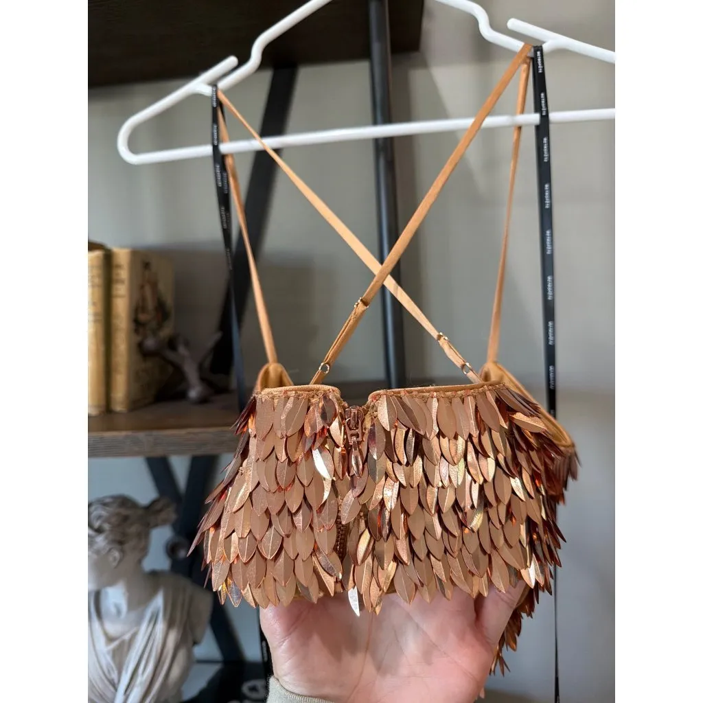 retrofete Miko Cut Out Sequin Maxi Dress Bronze & Gold Womens Size Small - Image 9