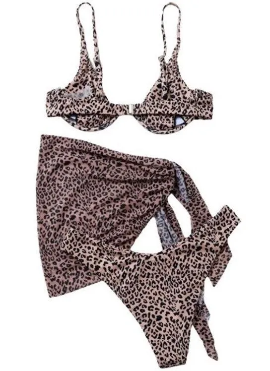 Leopard Print Underwire Bikini & Sarong Swim Set Medium Multi - Image 3