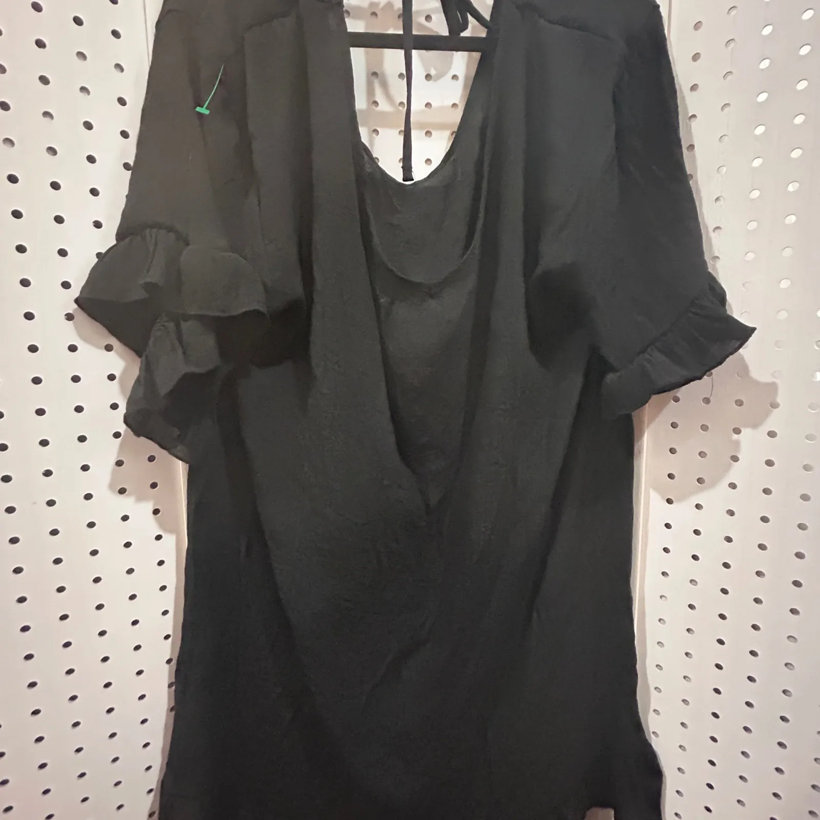 SHEIN Black Ruffle V Neck Tie Back Beach sheer Cover Up Tunic Dress Size M - Image 7