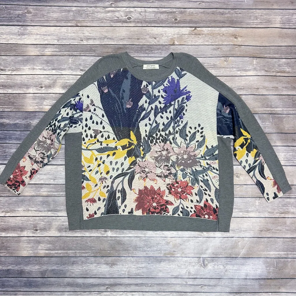 Aldo Martins Heather Grey Floral Dolman Long Sleeve Hi Lo Pullover Knit Sweater Gray Size 12 - Image 5