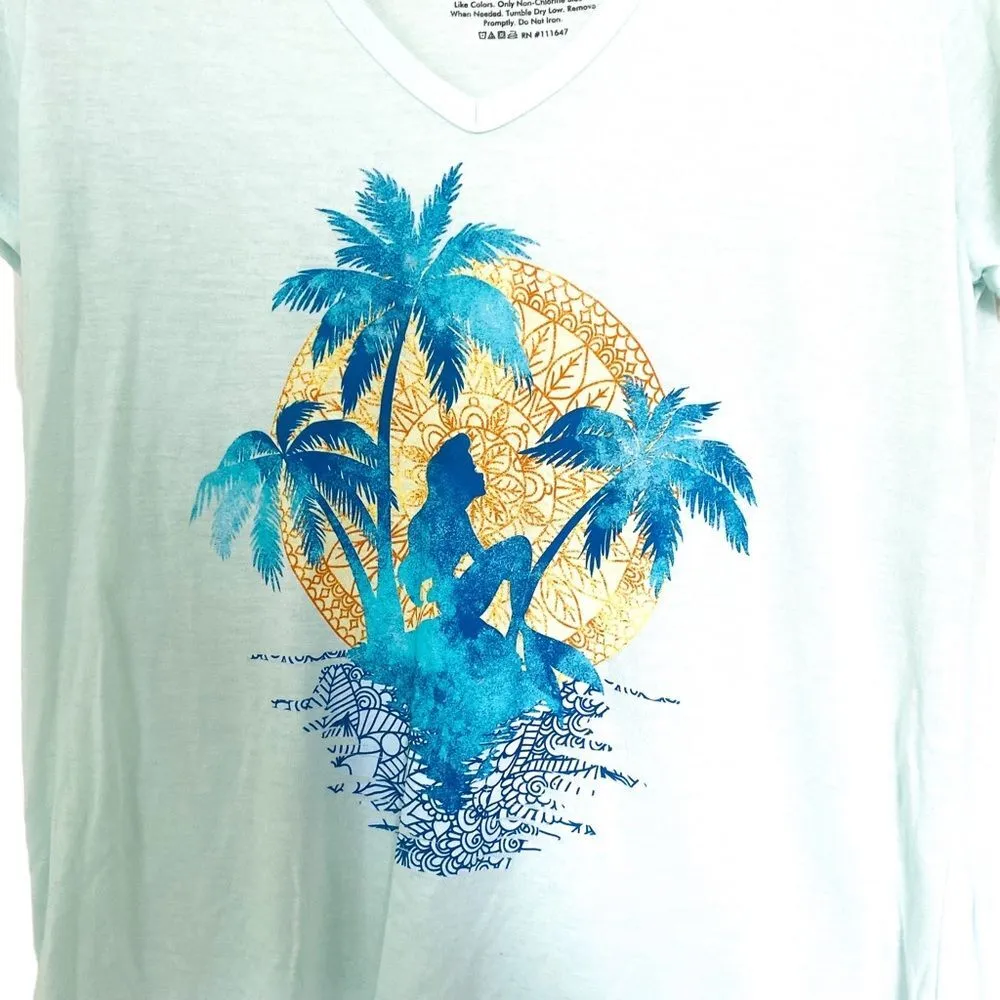Disney Princess The Little Mermaid Blue Graphic Print Short Sleeve Shirt Large - Image 4