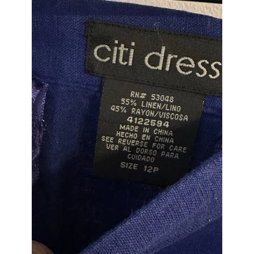 Linen Blend Button Up/Pant Set Royal Blue Embroidered Colorful Fish Size 12P VTG - Image 6