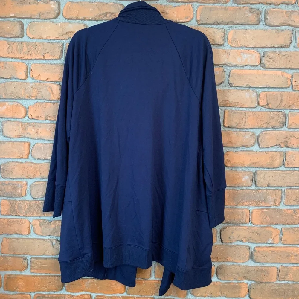 Chico's Zenergy Open Front Cardigan Women Size XL Petite Blue Draped Knit Jacket - Image 3