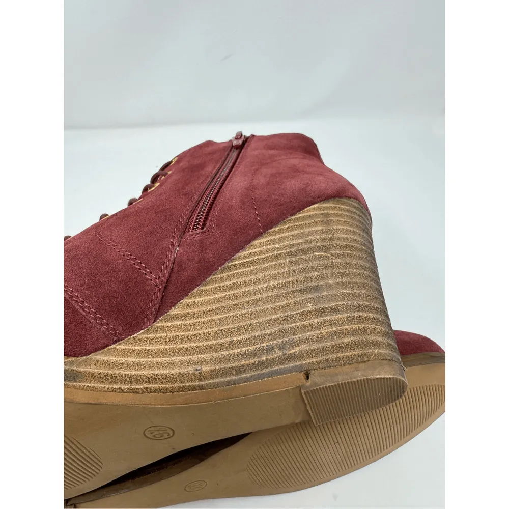 Diba Blake Suede Bootie Burgundy Ankle Boot Lace Up Wedges Size 7 NWOB Red - Image 10