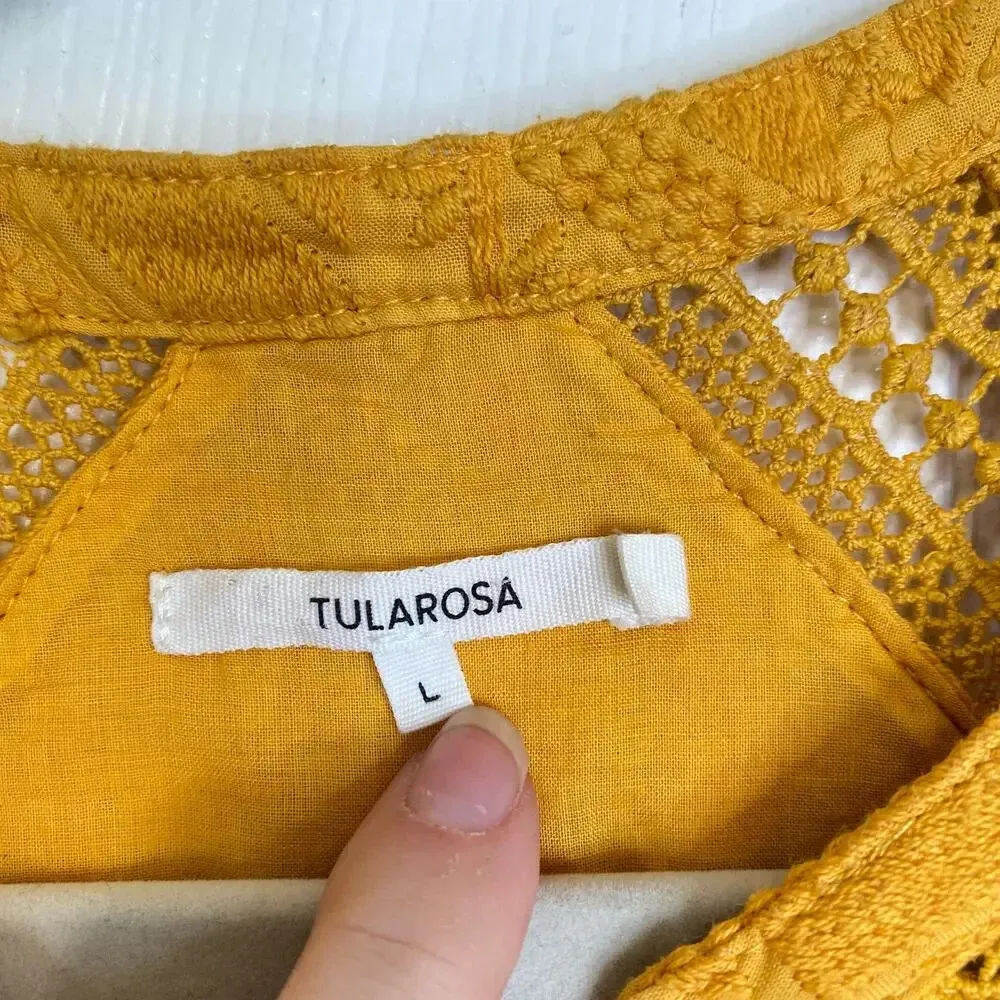 TULAROSA Lisa Blouson Sleeve Embroidered Dress Mustard Yellow Size Large Revolve - Image 7