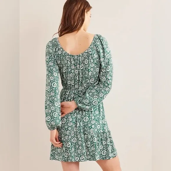 NWT Boden‎ Scoop Tiered Jersey Mini Dress Bottle Green Bloom Cascade Size US 4 - Image 2