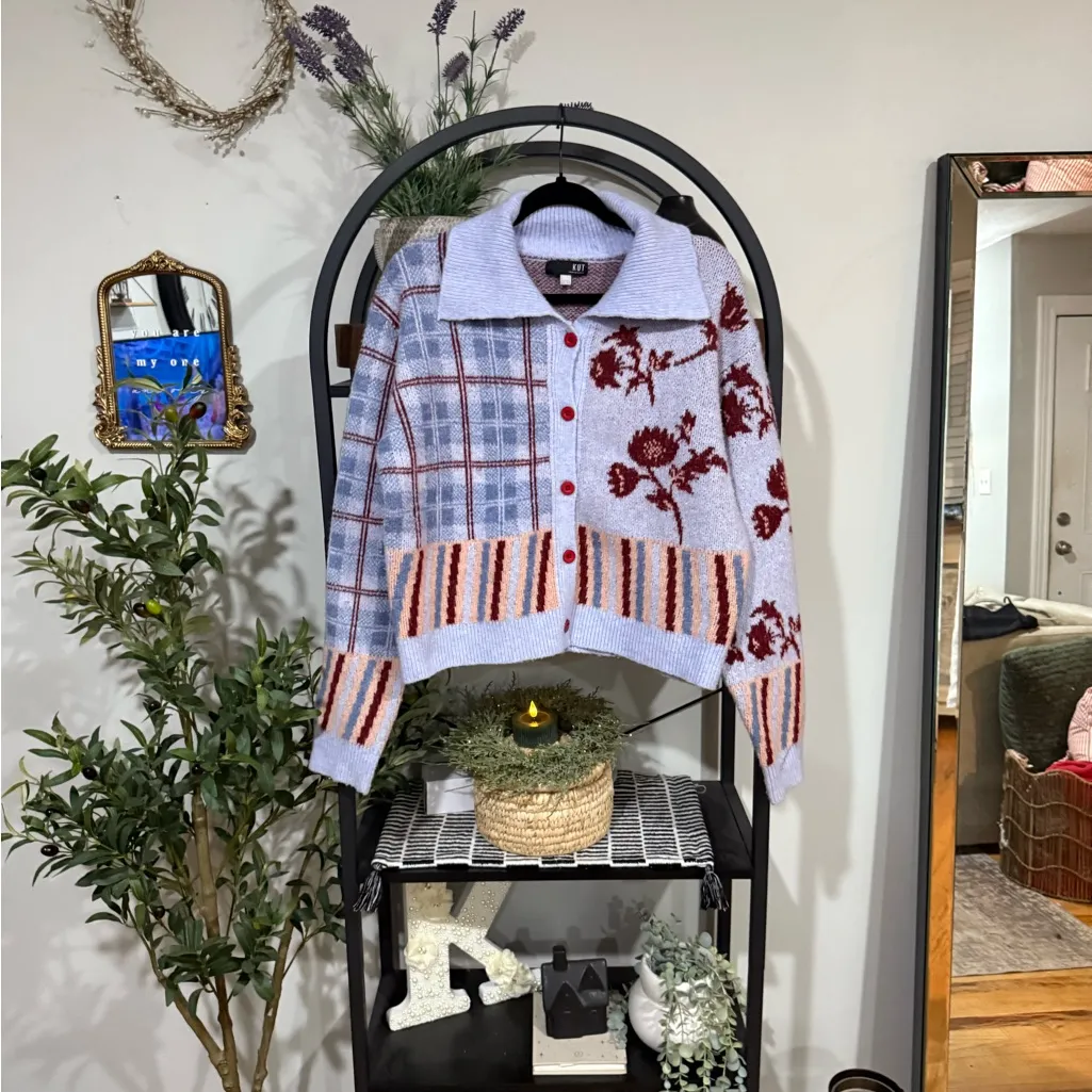 KUT From The Kloth Patchwork Knit Cardigan – Size L - Image 3