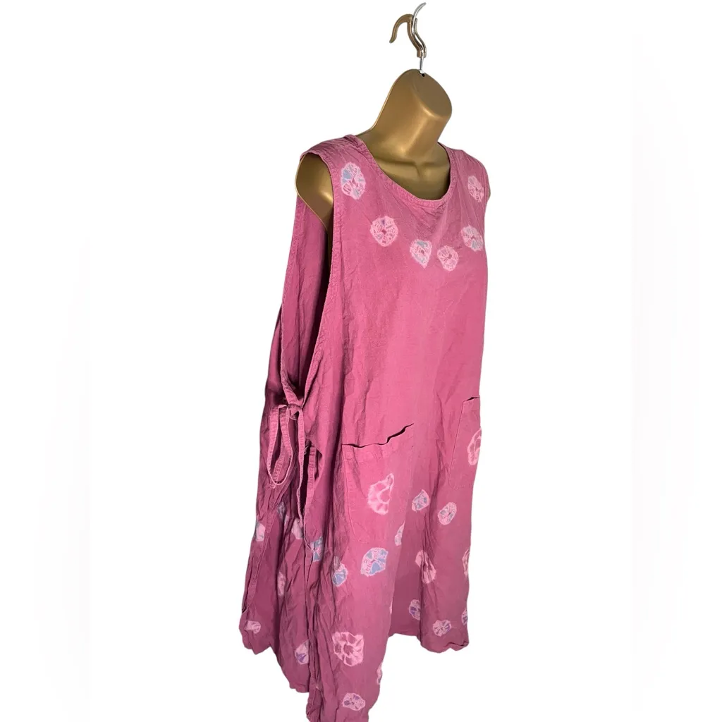 Vintage 90s Y2K Jagannath Hand Dyed Layering Dress Boho Oversized Cotton OS Pink Size undefined - Image 3
