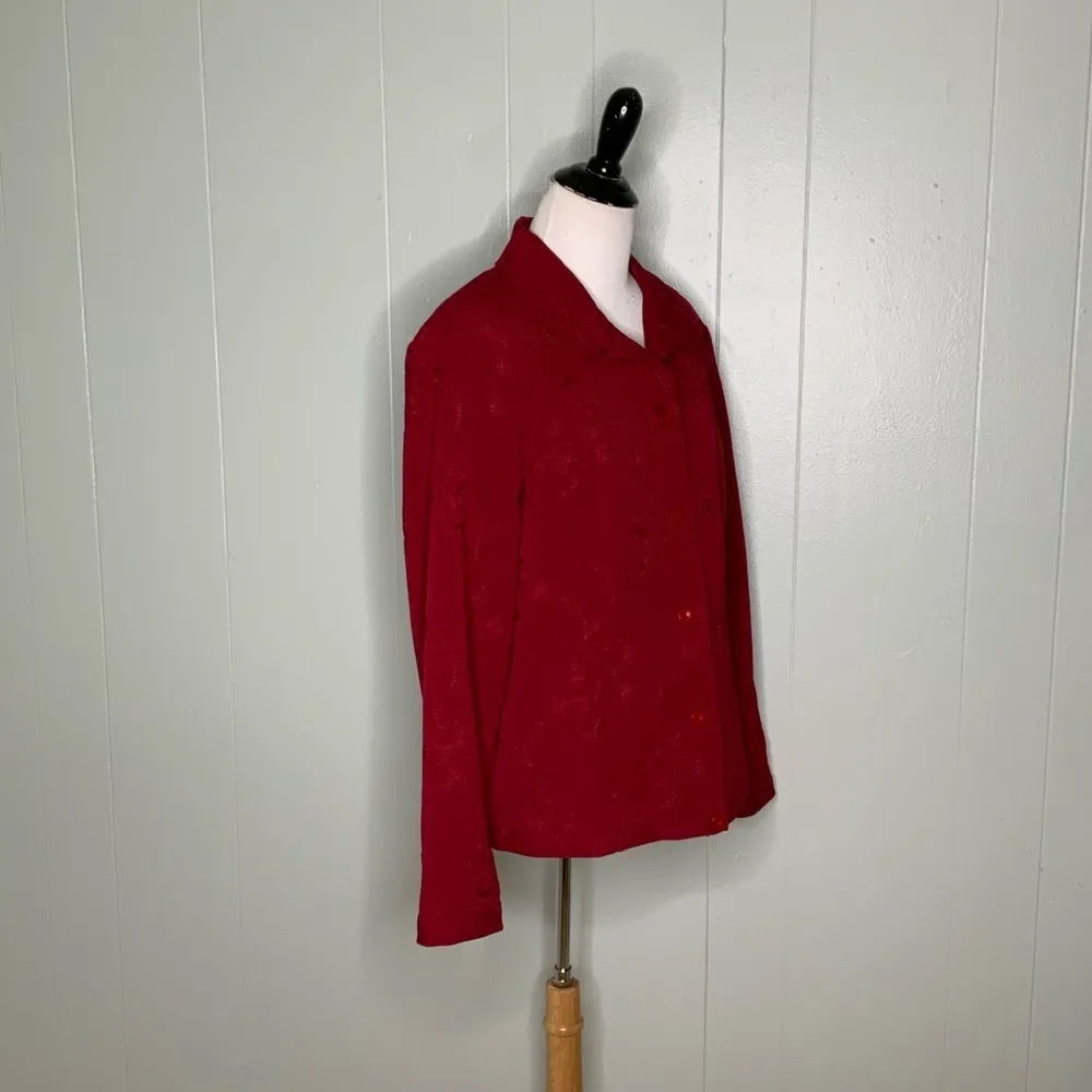 Dialogue Red Floral Embroidered Button Up Casual Dressy Career Jacket Size 12 - Image 8