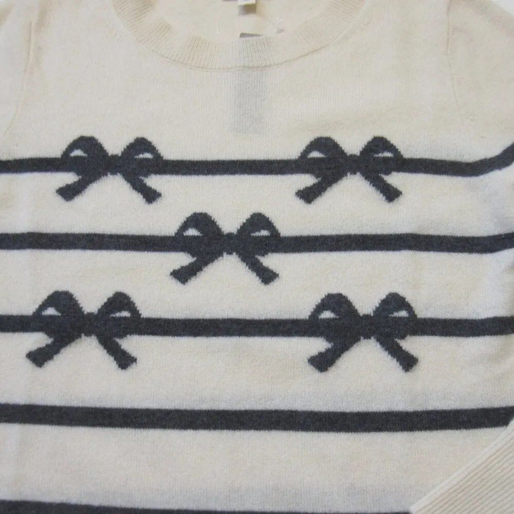 NWT J.Crew Cashmere Crewneck Sweater with Bow Stripes in Muslin Charcoal S - Image 3