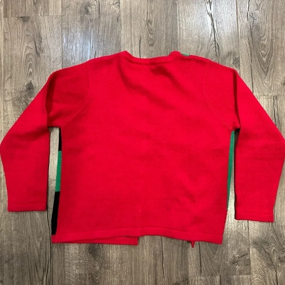 KB Womens Large Cardigan Ugly Sweater Christmas Tree Nutcracker Poinsettia VTG Red - Image 2